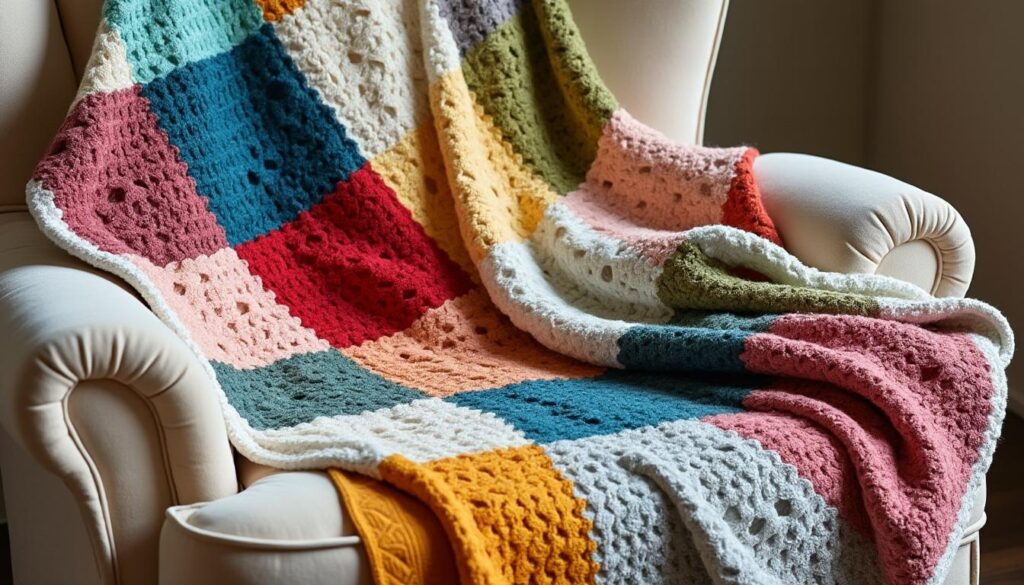 assemble tes carrés de tricot pour réaliser une couverture unique et chaleureuse, parfaite pour apporter confort et style à ton intérieur.