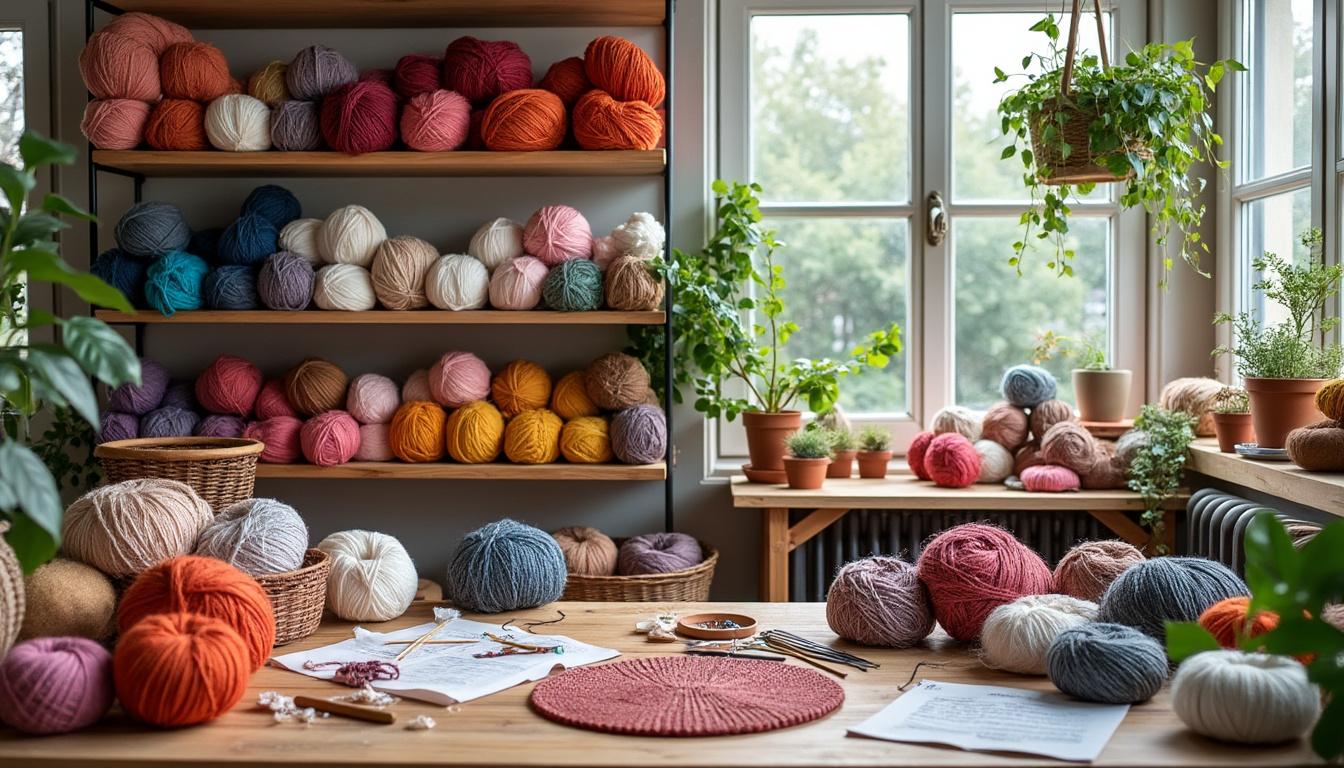 apprends à tricoter éco-responsable avec nos fils de laine recyclée, alliant douceur, qualité et respect de l'environnement pour des créations durables.