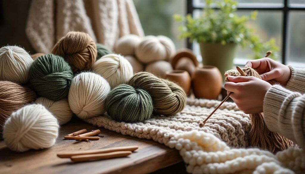 apprends à tricoter de manière éco-responsable avec nos fils de laine recyclée, alliant créativité et respect de l'environnement.